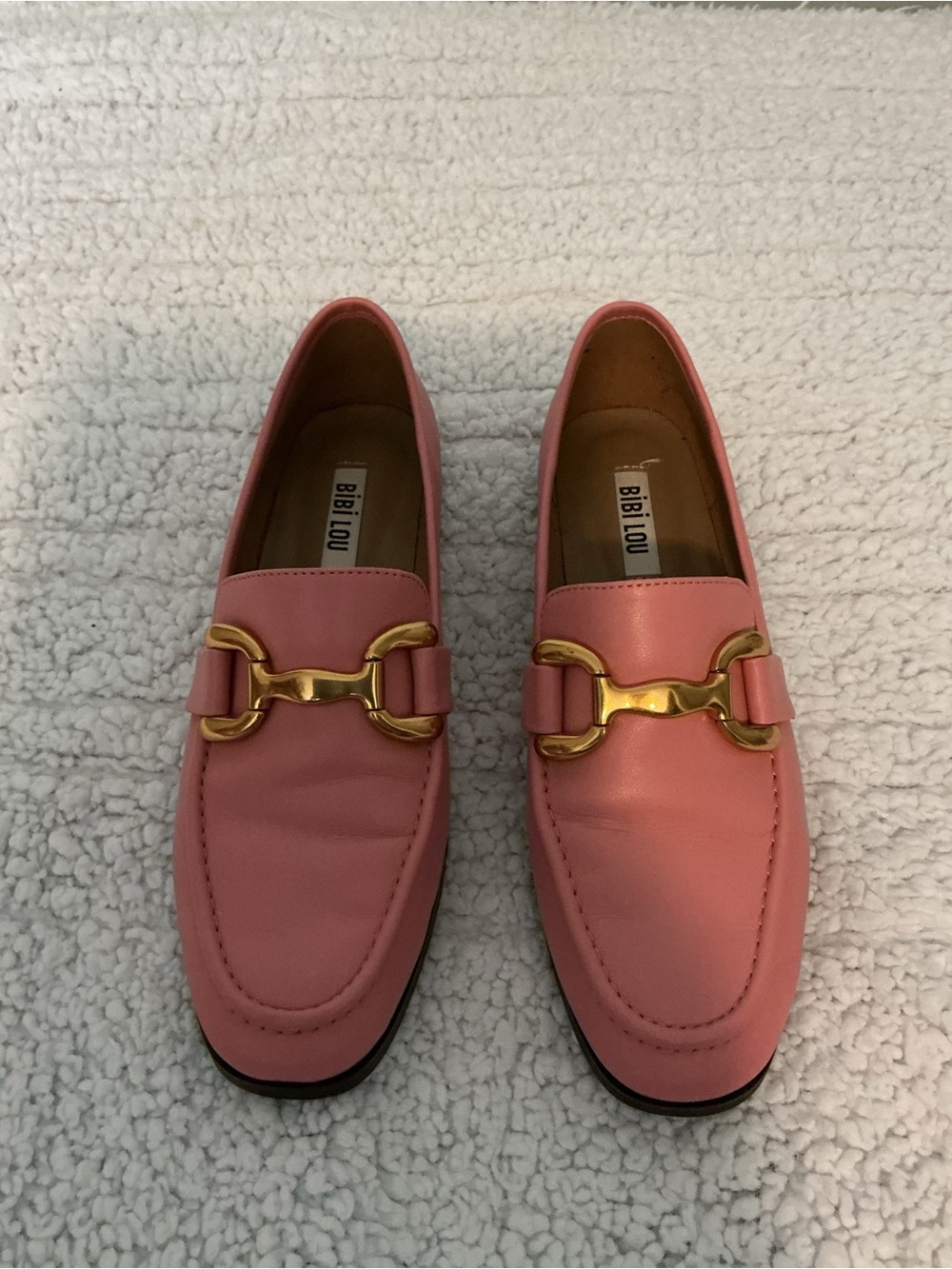 Bibi Lou Pink Leather Slip-On Loafers with Gold Bit